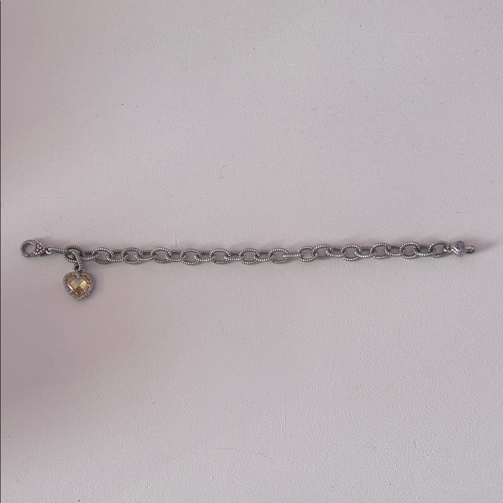 Judith Ripka Silver Bracelet with Citrine Yellow Heart Charm Includes Box - Picture 4 of 7